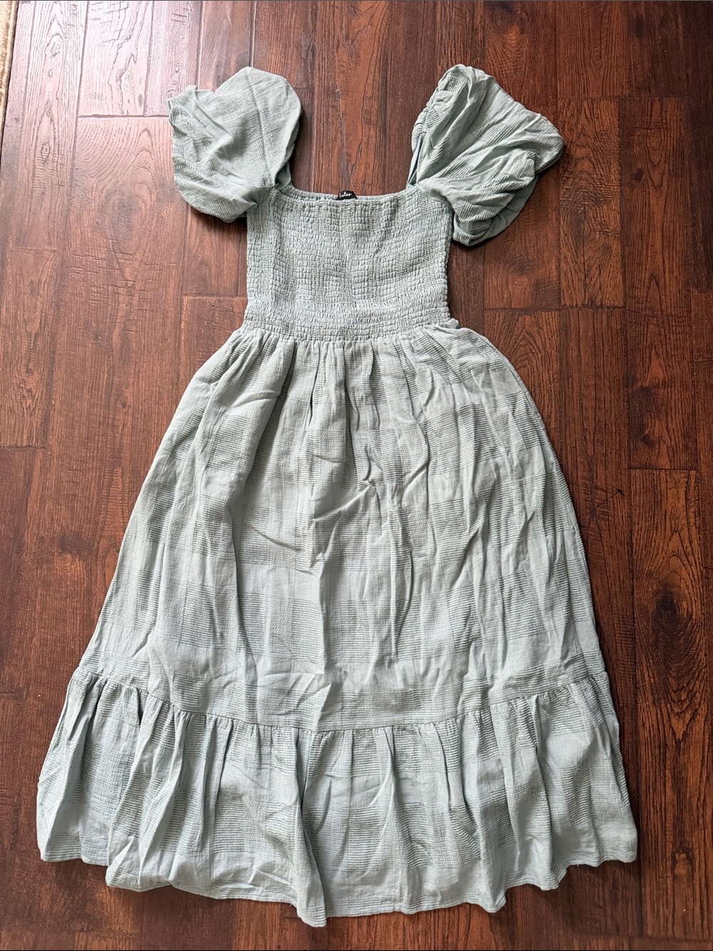 Lulu's Sage Green Puff-Sleeve Smocked Maxi Dress
